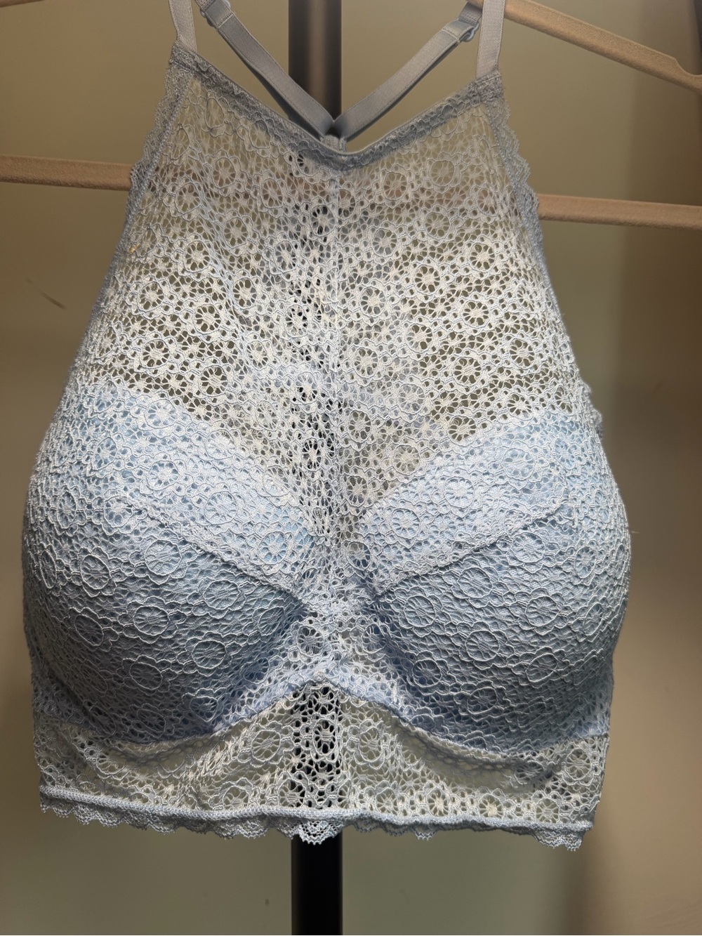 Delicate Lace High-Neck Bralette - Light Blue